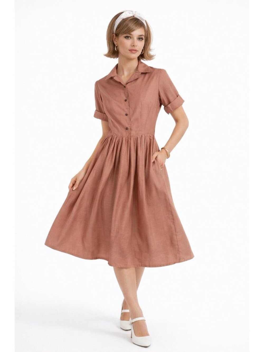 deadstock vintage 60s 100% SILK HOUSE DRESS XS SMALL nwt pleated brown housewife